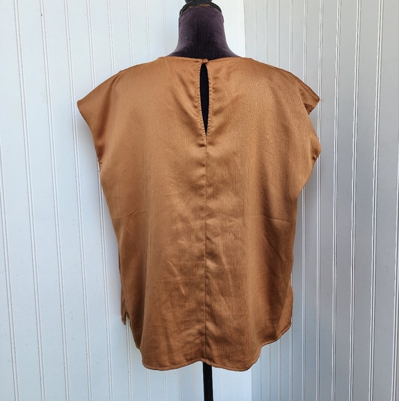 Nine West Brown Tan Womens Boho Sleeveless Satin Knot Detail Textured Top XL - Picture 7 of 13